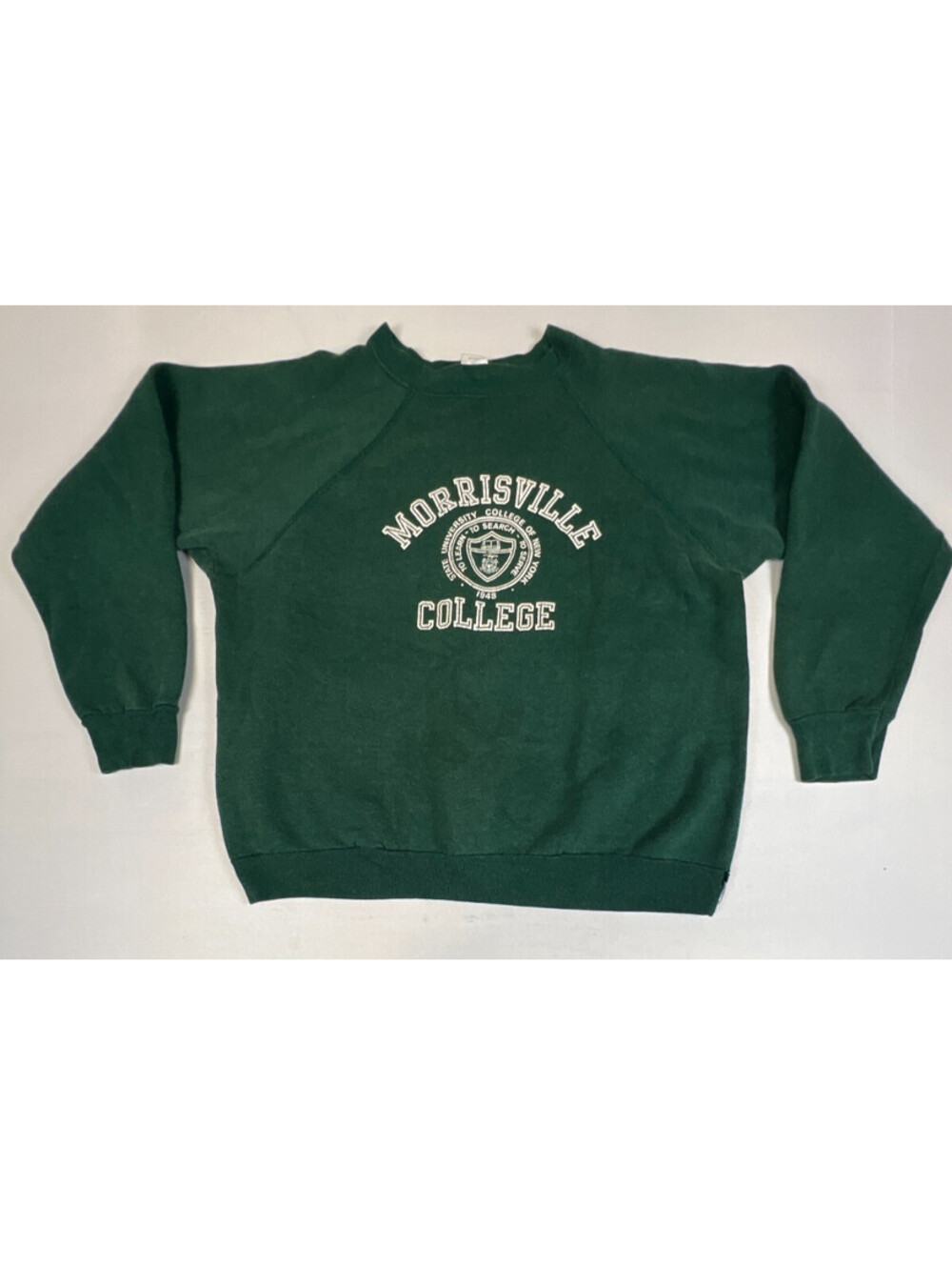 Vintage 80s Morrisville College Green Crewneck Sweatshirt Large USA Artex EUC